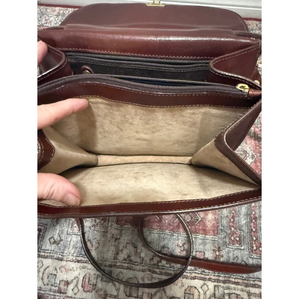 Vintage Brahmin Mahogany Leather Woven Flap Crossbody Bag Made in USA Satchel - Picture 5 of 6